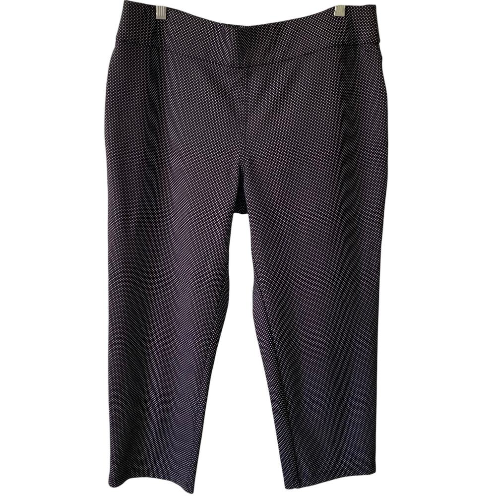 CATHY DANIELS Ponte Stretch Pull On Cropped Pants Large Black White Polka Dot